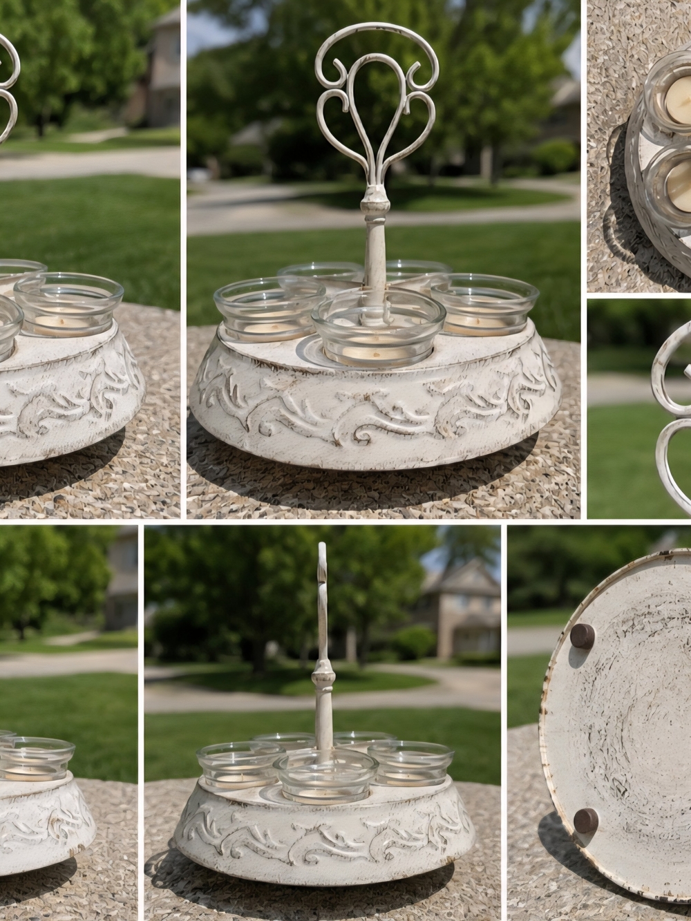 Rustic White Decorative Tea Light Holder with Glass Cups - Picture 2 of 5